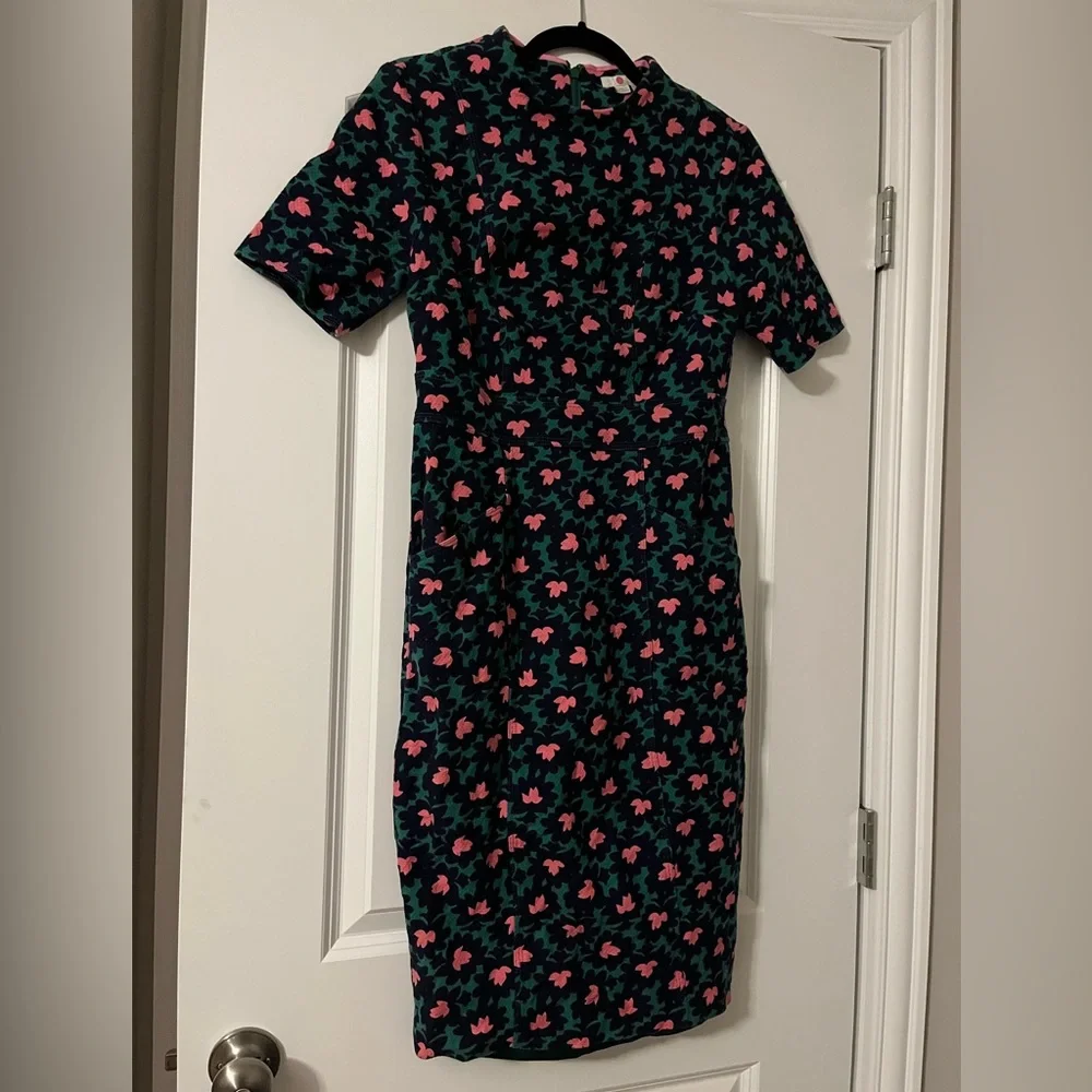 Boden Forest & Navy Floral Louise Textured Midi Sheath Dress US6R - Picture 4 of 12